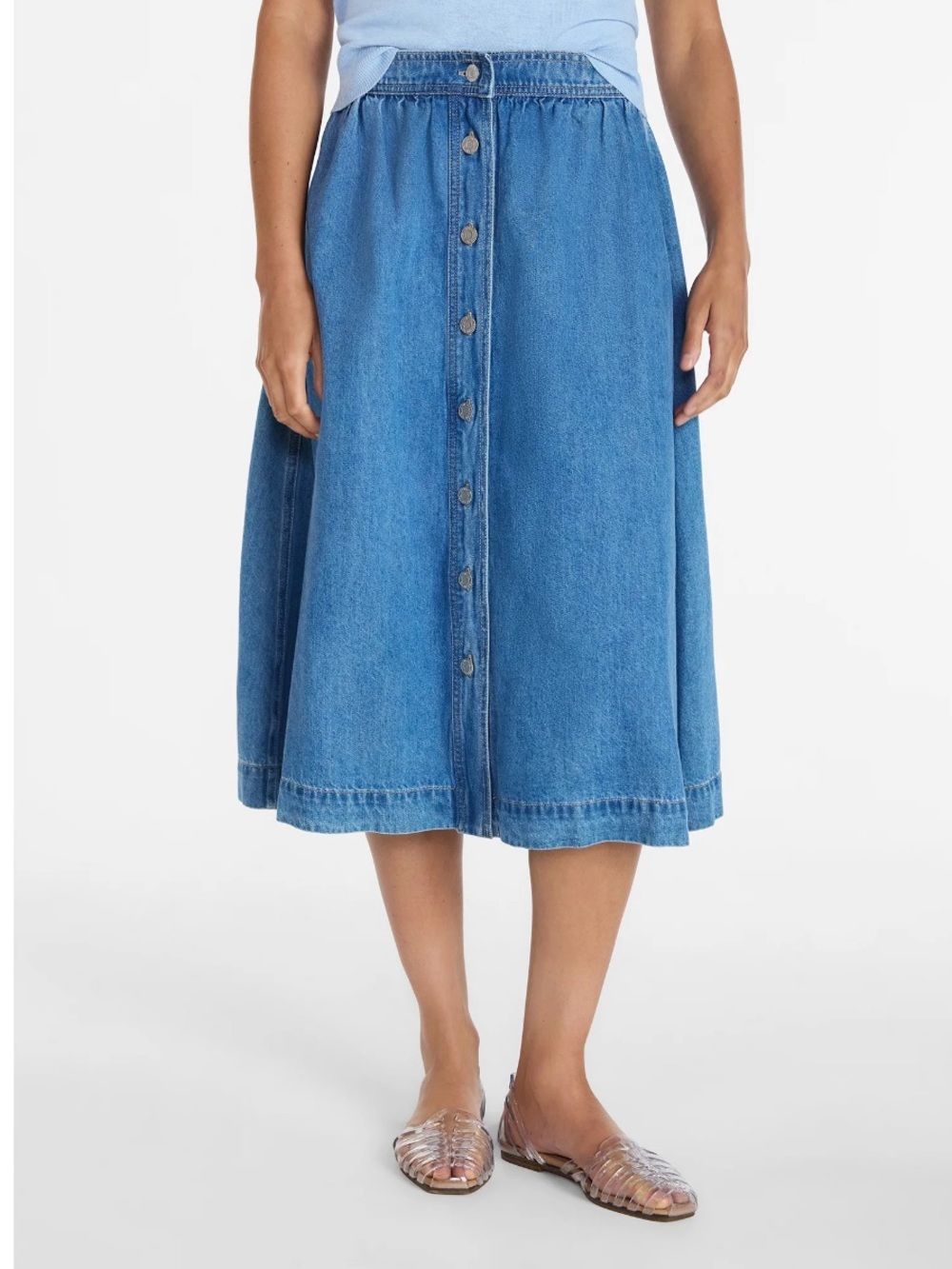 NWT Time and Tru Women's Button Front Denim Midi Skirt